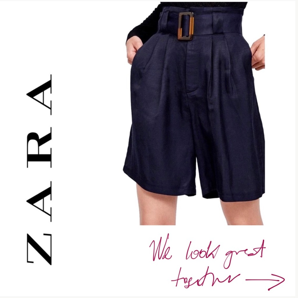 NWT ZARA Basic Linen Blend High Waisted Shorts